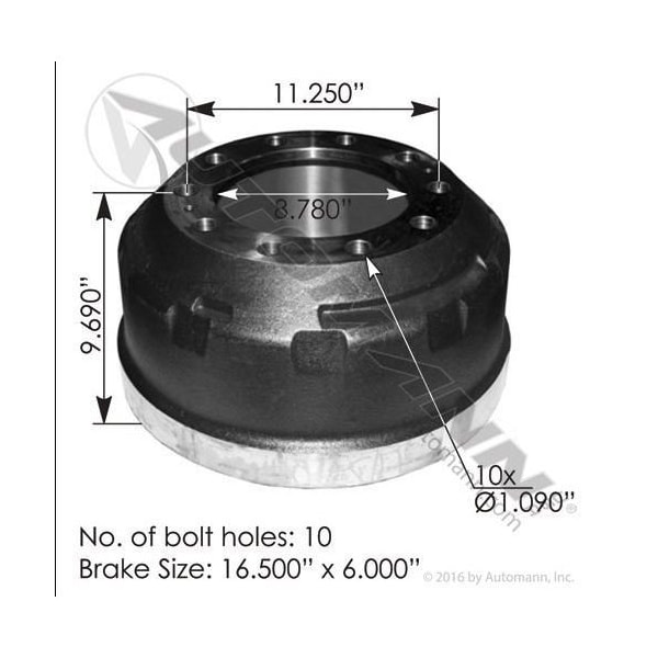 Automann DRUM, BRAKE, 16.500 IN. X 6.000 IN. 151.6604BA - main